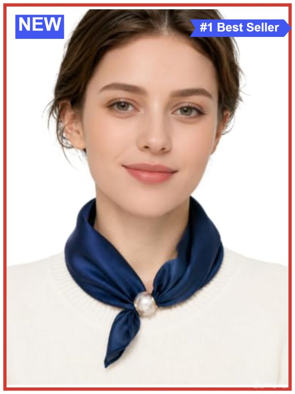 Womens Satin Silk Neck Scarf with Magnetic Pearl Clasp Multi-Way
